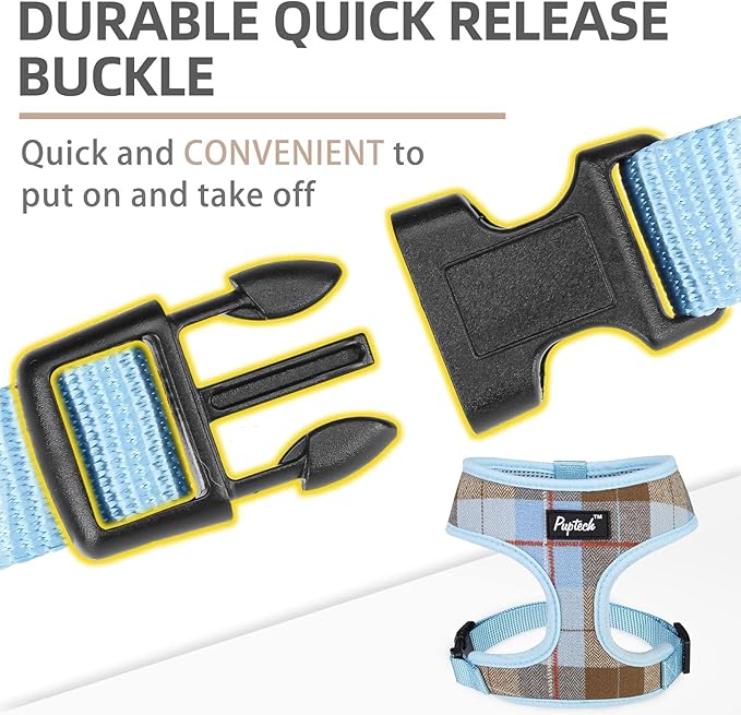 PUPTECK Soft Mesh Dog Harness and Leash Set Pet Puppy Cat Comfort Padded Vest No Pull Harnesses, Blue&Brown, M PUPTECK