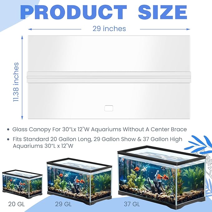 Juexica Aquarium Lid Acrylic Canopy Set Aquarium Top CoverFish Tank Lid Without Center Brace, with a Hook Knife(30 x 12 Inches) Juexica