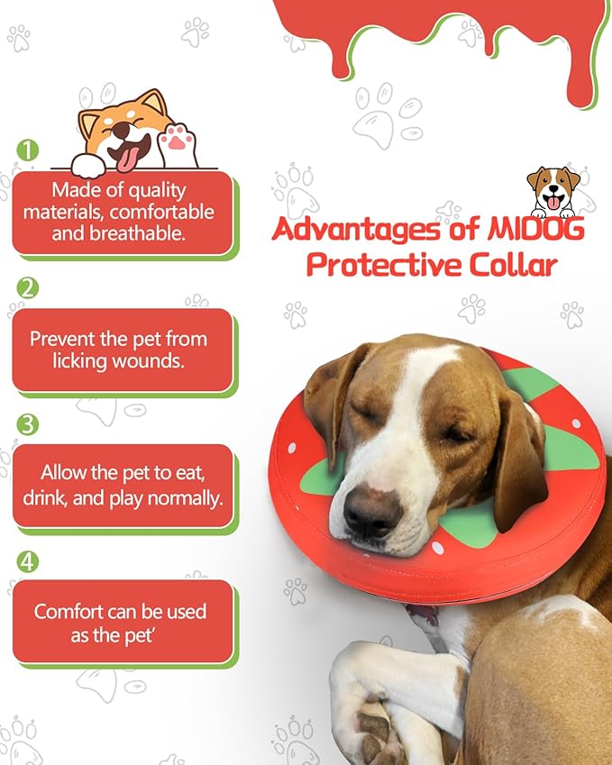 Dog Cone Collar for Small Medium Large Dogs for After Surgery, Pet Inflatable Neck Donut Collar Soft Protective Recovery Cone for Dogs and Cats-Alternative E Collar Does Not Block Vision-Strawberry,L MIDOG