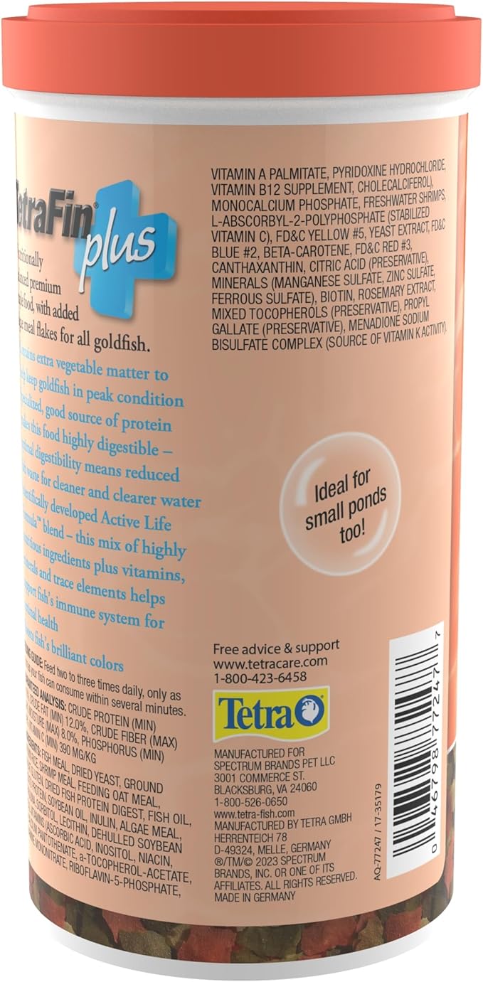 TetraFin Plus Goldfish Flakes 7.06 Ounces, Balanced Diet, With Algae To Promote Health Tetra