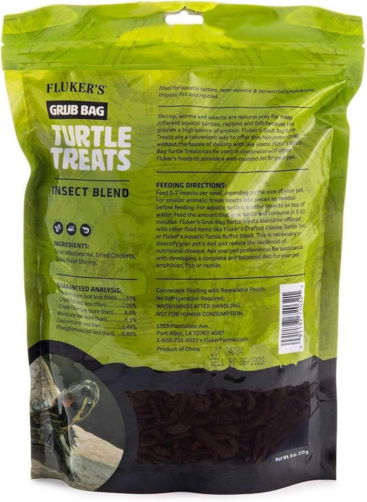 Fluker's Grub Bag Turtle Treats, Insect Blend, High Protein Freeze Dried River Shrimp, Crickets, and Mealworms, For Aquatic Turtles, Amphibians, and Reptiles, 6 oz Flukers
