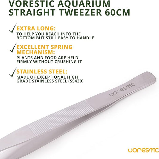 Heavy Duty Aquarium Tweezers Extra Long 24 Inch, Straight Aquarium Plant Tweezers, Long Tweezers for Terrarium and Aquarium, Aquarium Tongs, Long Tweezers for Plants VORESTIC