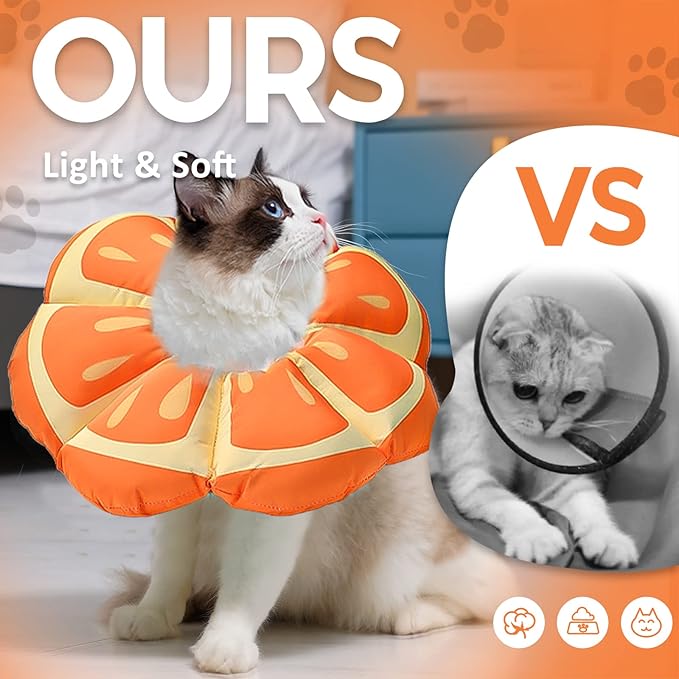 Avont Cat Cone Collar Soft, Adjustable Recovery E Collar Alternative for Cats Kittens Puppies, Elizabethan Neck Cone of Shame to Prevent Licking Biting After Surgery Protect Wounds -Tangerine(M) Avont