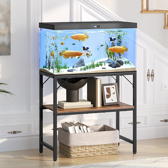 30 Gallon Fish Tank Stand, Aquarium Stand with 2-Tier Storage Shelves, Heavy Duty Breeder Turtle Terrarium Stand Rack for Home Office, 30.0" L x 11.8" W x 24.4" H, Rustic Brown FTHR3001 MAHANCRIS