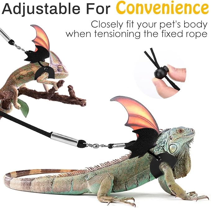 Pawaboo Adjustable Bearded Dragon Harness and Leash, 3 Size Leather Reptile Leash Outdoor Harness Leash with Bat Wings for Lizard Reptiles Amphibians Small Pet, Small/Medium/Large, Gradient Yellow Pawaboo