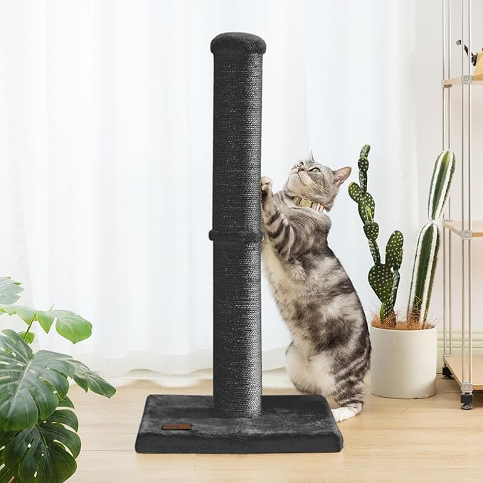34inch Cat Scratching Post with Natural Sisal Rope 4.3Inch Large Diameter Scratcher Post Tree for Indoor Cats Black - PAWPICO