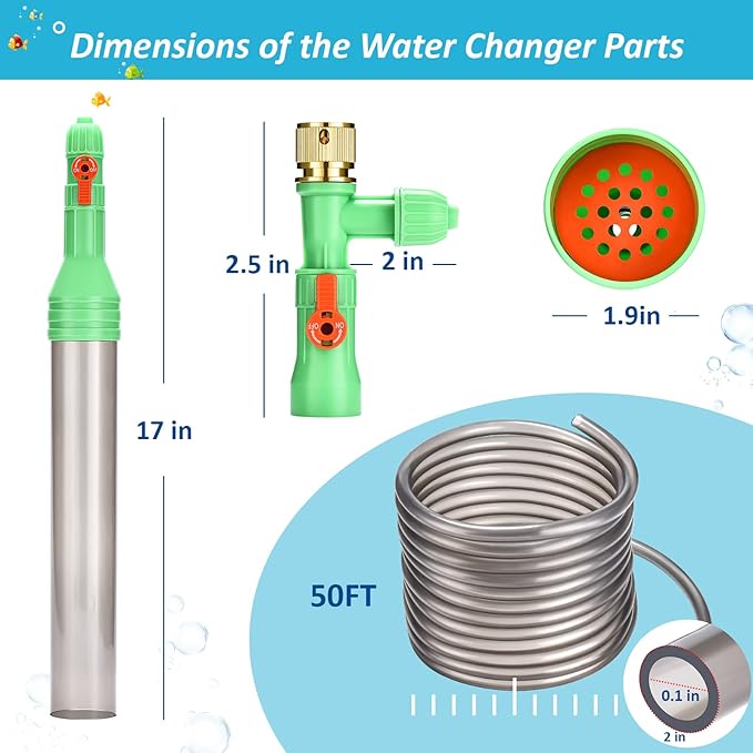 ZZM Fish Tank Cleaning Tools, Aquarium Water Changer Kit, Siphon Fish Tank Vacuum Gravel Cleaner, Universal Water Pump Accessories for Aquarium Quick Water Change (50ft) ZZM