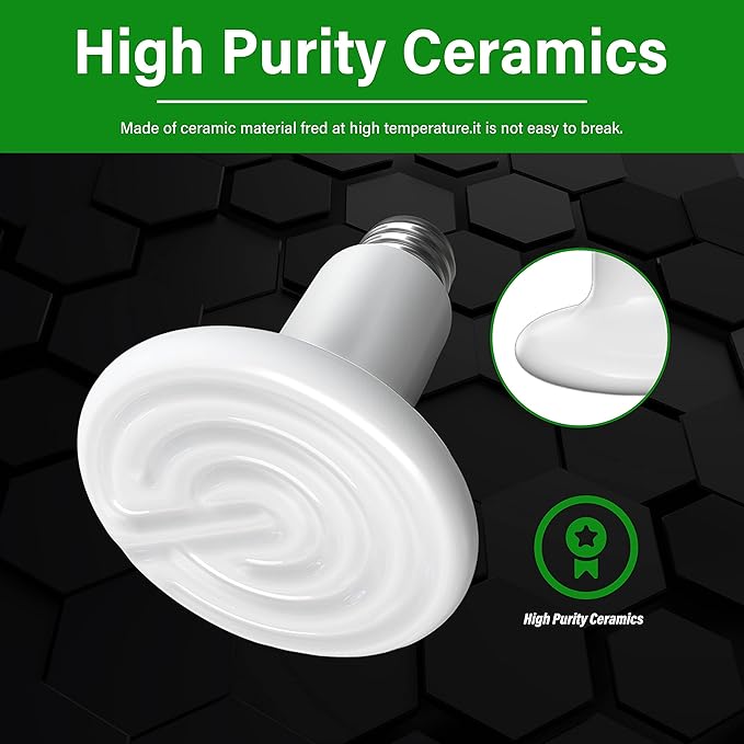 HealSmart Reptile Heat Lamp 150W Ceramic Heat Emitter, No Light Emitting Heat Bulbs for Amphibian Pet Brooder Coop Incubating Chicken, Lizard Bearded Dragon Turtle Snake Terrarium White HealSmart