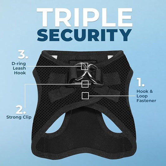 Voyager Step-in Air Dog Harness - All Weather Mesh, Reflective, No Pull Harness for Small, Medium Dogs, Cats - Secure with Hook & Loop Fastener, Buckle, Double D-Rings - Black, XXS BestPetSuppliesLLC