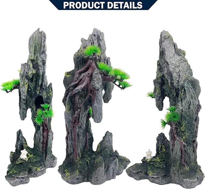 Tall Aquarium Mountain View Stone Decorations Aquarium Ornament Rock Cave Landscape Artificial Mountain Hill View Fish Tank Caves for Betta Hiding Reptile Aquarium Supply VMCN
