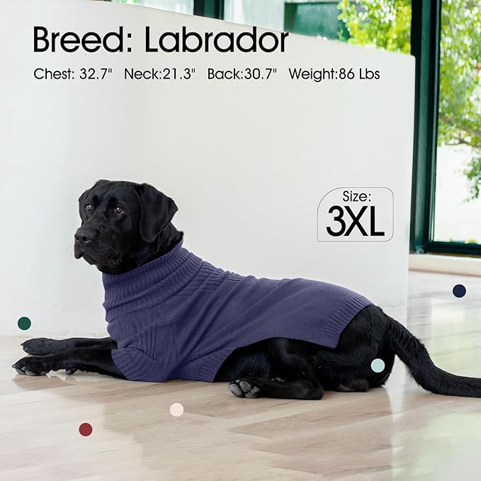 IECOii XL Dog Sweater,Fall Doggy Clothes for Extra Large Dogs Girl Boy,Warm Pullover Xmas Doggie Costume Clothes,Solid Color Pet Winter Apparel for Pitbull,Labrador Retriever(Blue,XLarge) - PAWPICO