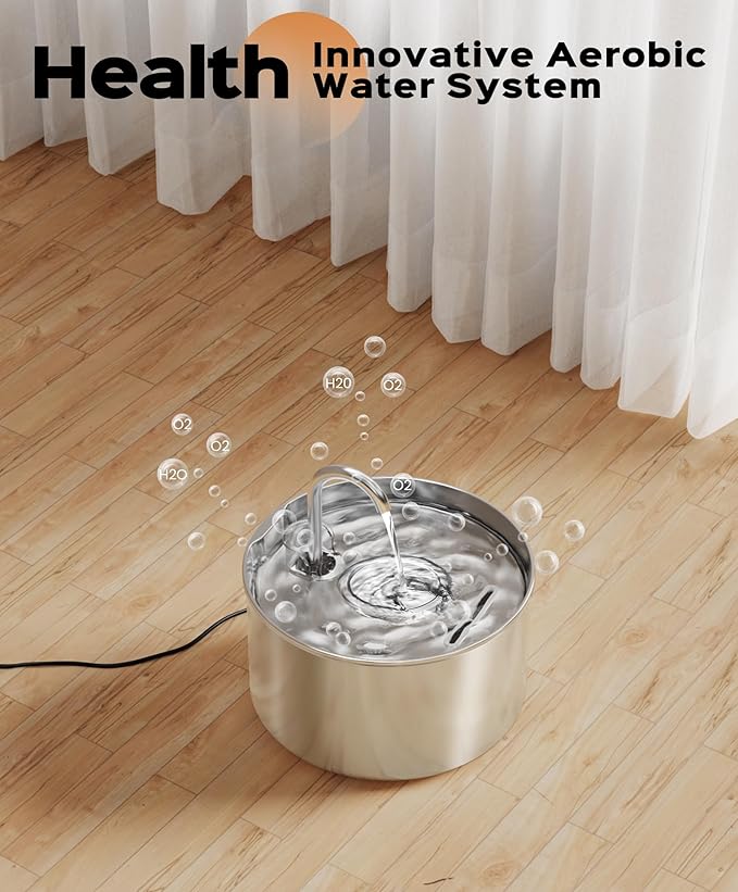 Stainless Steel Cat Water Fountain: Pet Fountains Indoor Metal Automatic Dispenser Cat Waterer Bowls Dog Faucet Bottle Pets 24/7 Running Watering for Drinking Quiet Pump with 1 Filter - PAWPICO
