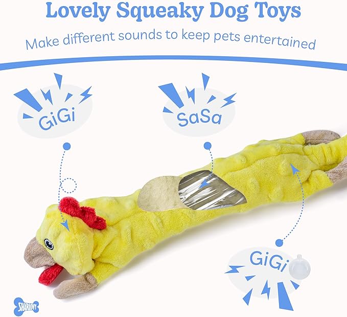 SHARLOVY Dog Squeaky Toys -Chicken Crinkle Dog Toy, Bubble Plush Pet Toys Puppy Teething Toys No Stuffing Animals Dog Toy Doggies Toys Dog Chew Toy for Large Dogs - PAWPICO
