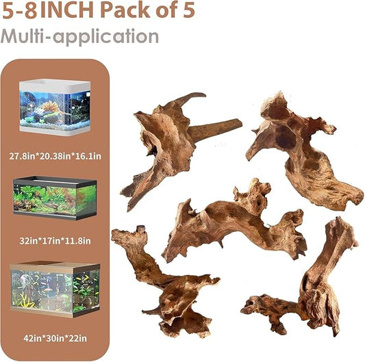 Natural Small Coral Driftwood for Aquarium Decor Fish Tank Decorations Reptile Decor, Assorted Driftwood Branch 5-8" Pack of 5 Jorewood