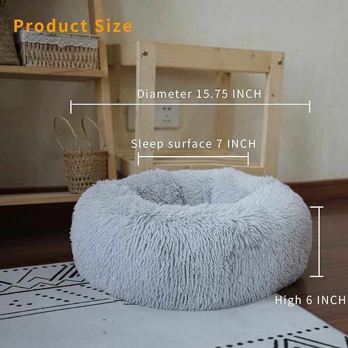 Tiny Dog Bed Fluffy Puppy Bed Washable Donut Anti Slip 15 Inches - PAWPICO