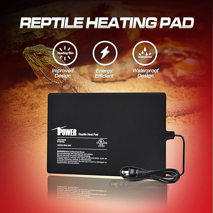 iPower Reptile Heat Pad Under Tank Terrarium Warmer Heating Mat for Turtle, Lizard, Frog, Snake, Reptile, and Other Small Animals, 8X12 Inch, 16W, 2 Pack iPower