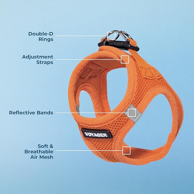 Voyager Step-In Air Dog Harness - All Weather Mesh, Reflective, No Pull Harness for Small, Medium Dogs, Cats - Secure with Hook & Loop Fastener, Buckle, Double D-Rings - Orange, XXS BestPetSuppliesLLC