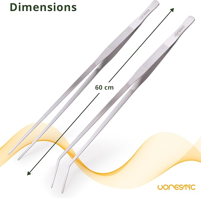Extra Long Aquarium Tweezers Curved and Straight, 23.6 inches Terrarium Tweezers, Extra Long Tweezers Set, Reptile Feeding Tongs VORESTIC