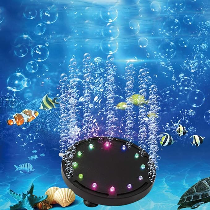 5 inch 12LEDs Aquarium Air Bubble Light, Multi-Colored Submersible Fish Tank Air Stone Disk Lamp Underwater Bubbler Light for Fish Tanks and Fish Ponds LEDGLE