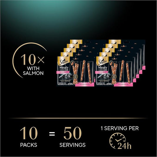 Sheba Meaty Tender Sticks Soft Cat Treats Salmon Flavor, 0.14 oz., 5 Count (Pack of 10) Sheba