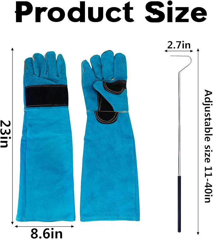 Animal Handling Gloves Bite Proof with 40inch Collapsible Snake Hook,Suitable for Dog Cat FalconBird Reptile Snake Surfante