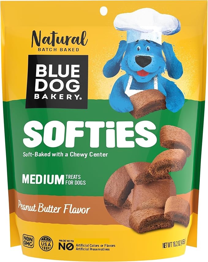 Blue Dog Bakery Natural Dog Treats, Softies, Peanut Butter Flavor, 16.2oz Bag, 6 Bags - PAWPICO