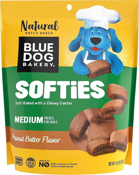 Blue Dog Bakery Natural Dog Treats, Softies, Peanut Butter Flavor, 16.2oz Bag, 6 Bags - PAWPICO