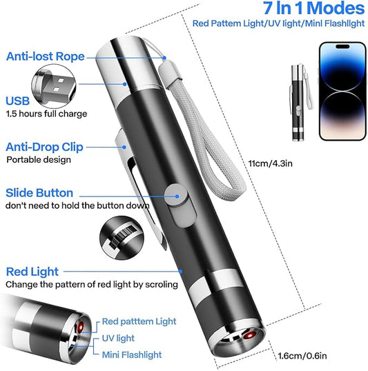 Cat Toys, Cat Toy Red Pointer for Indoor, Rechargeable, 5 Adjustable Patterns, 3 Modes Training Chaser Pet Toy Pointer, Interactive Pet Cat/Dog Toy for Cats Fun Playing Exercise(Black) - PAWPICO