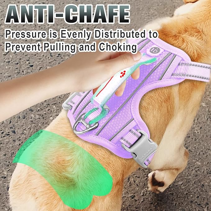 BARKBAY No Pull Dog Harness Large Reflective Dog Harness with Front Clip and Easy Control Handle for Walking Training Running with ID tag Pocket(Violet Purple,S) BARKBAY