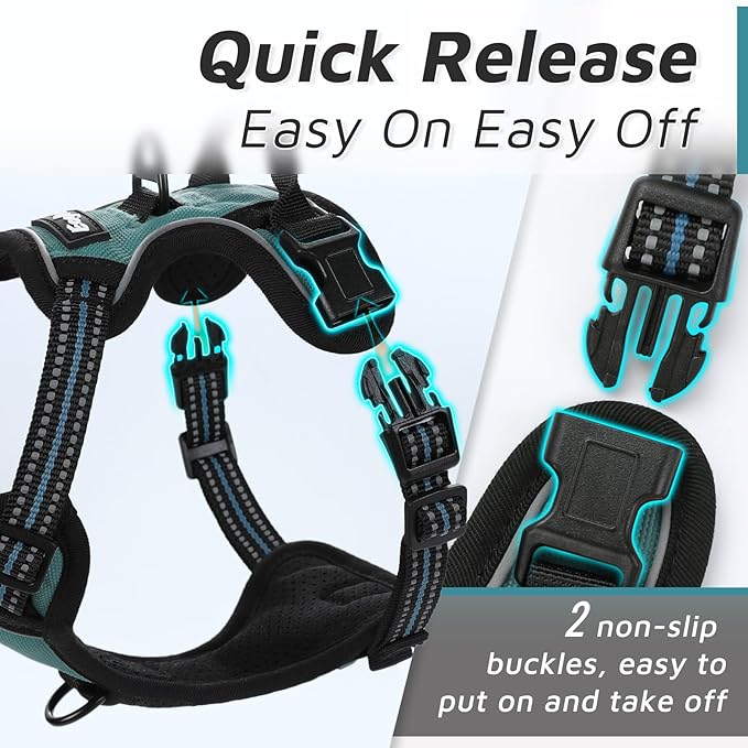 Eagloo Small Dog Harness No Pull, Service Vest with Reflective Strips and Control Handle, Adjustable and Comfortable for Easy Walking, No Choke Pet Harness with 2 Metal Rings, Dark Green, XS GoExplorewithEagloo