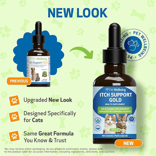 Pet Wellbeing Itch Support Gold for Cats - Occasional Itching, Scratching, and Hot Spots, Environmental and Seasonal Allergies, Dong Quai - Veterinarian-Formulated Herbal Supplement 2 oz (59 ml) PetWellbeing