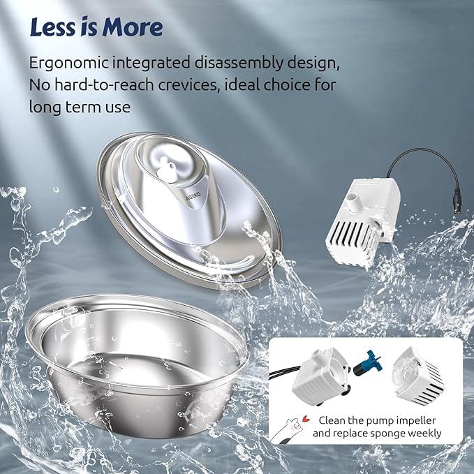 ORSDA Cat Water Fountain, 2L Stainless Steel Pet Water Fountain, Automatic Drinking Fountain Dog Water Dispenser with 12 Replacement Filters for Cats, Small Dogs - PAWPICO