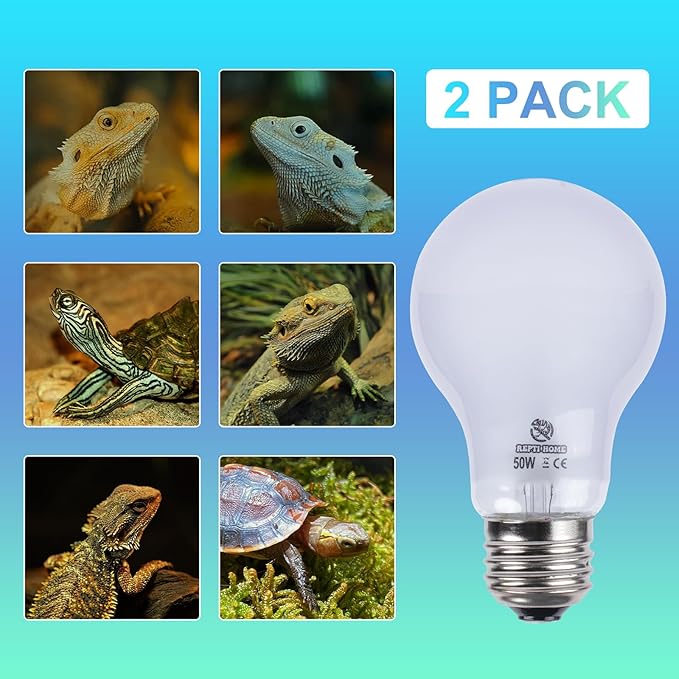 Reptile Night Heat Lamp 2 Pack 50W, Moonlight Heat Lamp for Reptiles & Amphibians, Reptile Night Heat Light for Bearded Dragon, Lizard, Turtle REPTIHOME