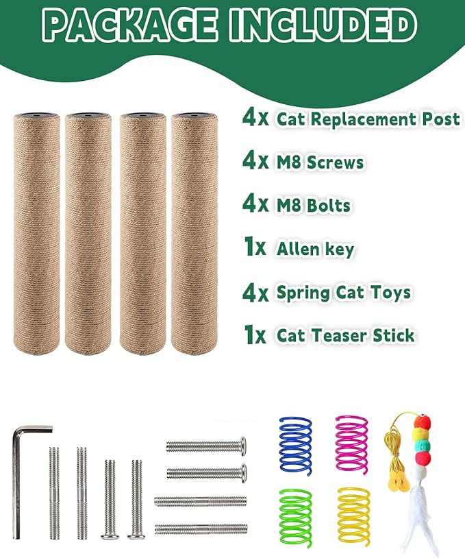 BNOSDM 4 Pcs 11.8”x2.75” M8 Replacement Scratching Post for Cat Tree Tower Rope Scratch Poles Refill Sisal Pole Part for Refurbishment Hemp Grey - PAWPICO