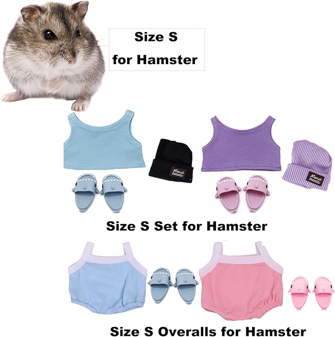 Hamster Costume Set with Shirt, Hat, Shoes, Small Animal Cute Shark Slipper for Real Pets, Cute Mini Rat Holiday Party Clothes, for Fun, Photos. (Size M, Pink Overalls) KnocKconK