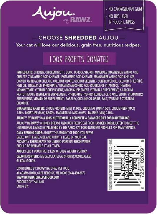 Rawz Aujou Chicken Breast & Duck Cat Food 8 Pouches 2.46 oz - PAWPICO