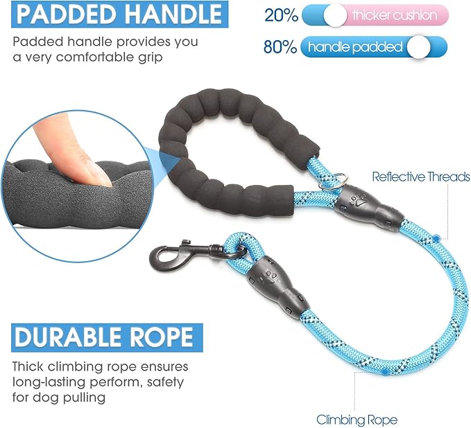 BAAPET 2/4/5/6 FT Dog Leash with Comfortable Padded Handle and Highly Reflective Threads for Small Medium and Large Dogs (2FT-1/2'', Blue) BAAPET
