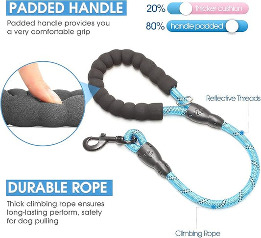 BAAPET 2/4/5/6 FT Dog Leash with Comfortable Padded Handle and Highly Reflective Threads for Small Medium and Large Dogs (2FT-1/2'', Blue) BAAPET