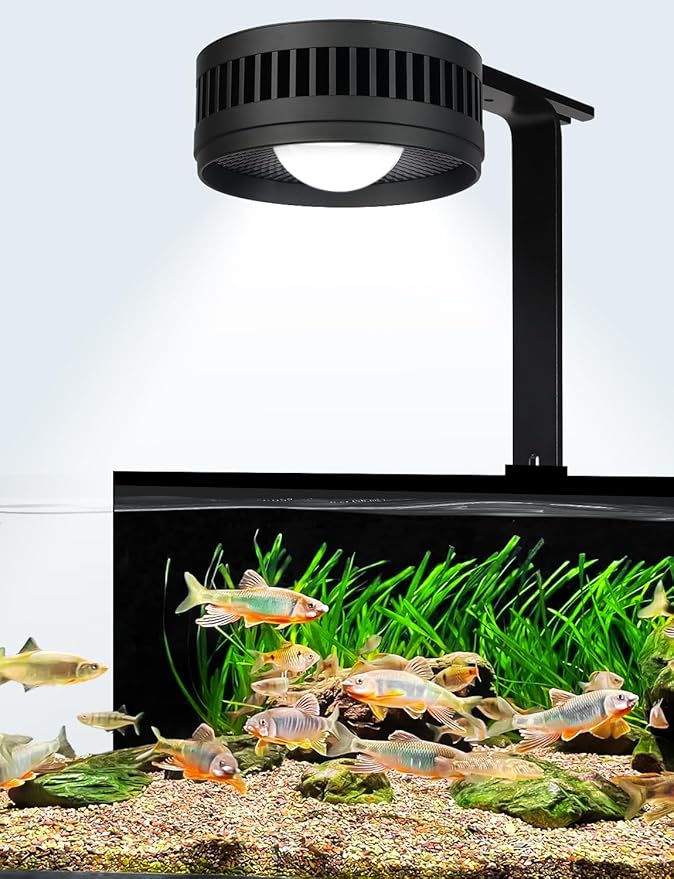 UPETTOOLS Full Spectrum COB LED Aquarium Light, 70 Watts Fish Tank Light Clip On Adjustable Brightness with Adapter and Timer Function for Saltwater Freshwater Refugium Fish Tank UPETTOOLS