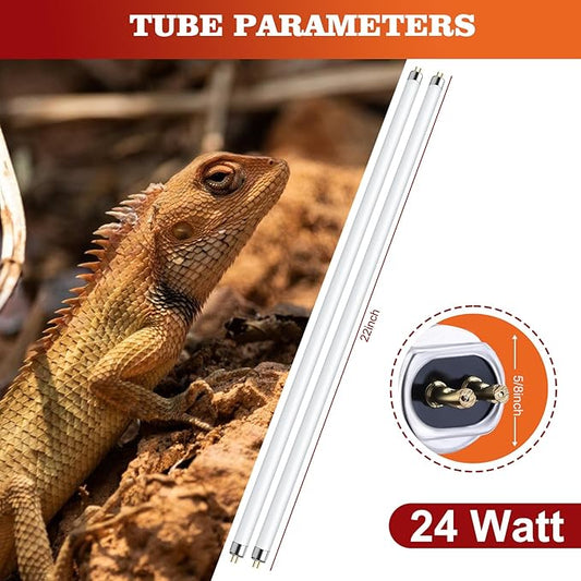 10.0 T5 UVB Reptile Light 2 Pack 24W Reptile UVB Bulb,UVA UVB Reptile Light Bulb,UVB Light for Reptiles for Bearded Dragon,Chameleon,Tortoises, Lizards and Turtles DXOPHIEX