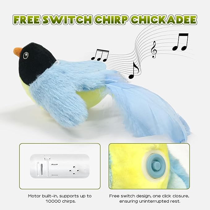 LEWISER Cat Toys Chirp Chickadee, Interactive Cat Feather Toys, Retractable Cat Teaser Toy, Hanging Toys for Indoor Cats Exercise, Kitten Kitty Fun Mental Physical Toys, Blue (1 Pack) - PAWPICO