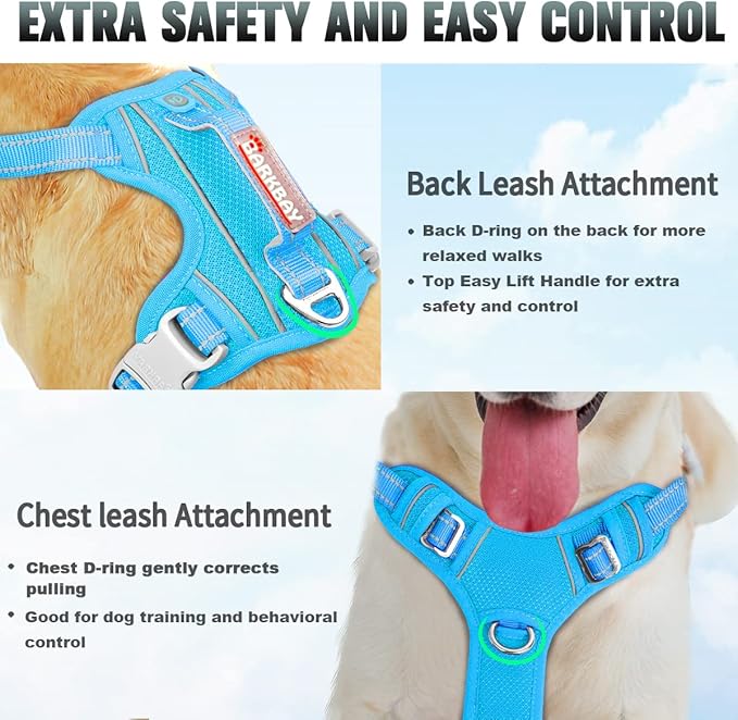 BARKBAY No Pull Dog Harness Large Reflective Dog Harness with Front Clip and Easy Control Handle for Walking Training Running with ID tag Pocket(Blue,XL) BARKBAY