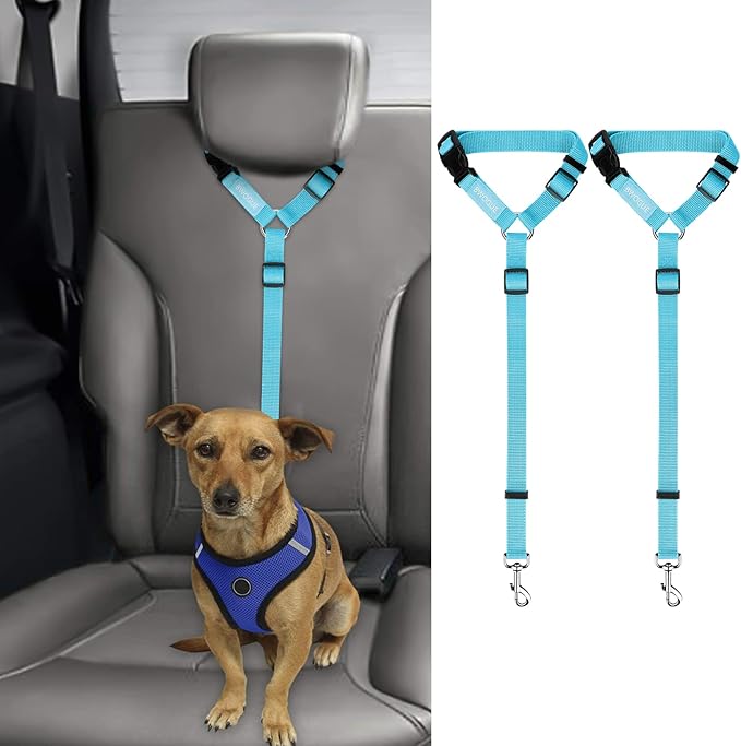 BWOGUE 2 Packs Dog Cat Safety Seat Belt Strap Car Headrest Restraint Adjustable Nylon Fabric Dog Restraints Vehicle Seatbelts Harness BWOGUEPetHome