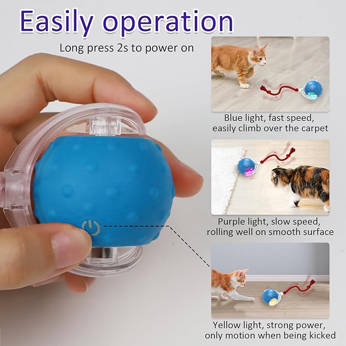 Interactive Cat Toys Ball for Indoor Cats Fast Rolling on Carpet, Chirping & Motion Activate Cat Toys (Blue) - PAWPICO