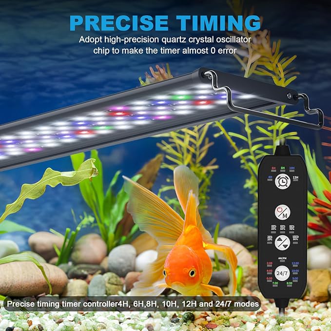 24/7 Mode LED Aquarium Light for Plants-Sunrise-Daylight-Moonlight Mode, Fish Tank Light with Auto On/Off, 7 Colors, Adjustable Timer/Brightness for 30 Inch to 36 Inch Freshwater Tank, 24W SEAOURA