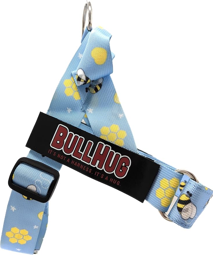 BULLHUG Harness – Made for Larger Chested Dogs Like English Bulldogs, French Bulldogs, Pugs & More. Stops Dogs from Pulling & Choking on Walks (Bumble BEE, Large) BULLHUG