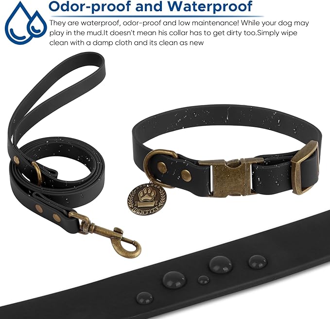 Wisedog Dog Collar and Leash Set Combo: Adjustable Pet Collars with Dog Leashes for Small Medium Large Dogs,Includes 1 Bonus of Poop Bag Holder (L(Collar:14"-22";Leash:5 ft), Black) - PAWPICO