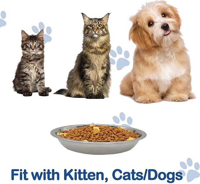 kathson 8 Pcs Stainless Steel Cat Food Bowls, Replacement Whisker Relief Cat Metal Dishes, Shallow Wide Cat&Dog Food and Water Bowl Suitable for Pet Feeding Stand, Dishwasher Safe (7.88 Inch Dia.) - PAWPICO