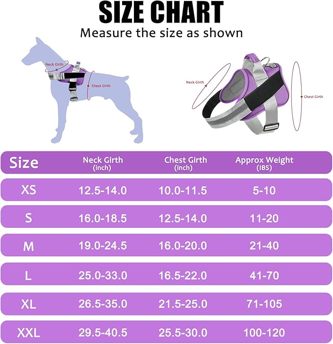 Bolux Dog Harness, No-Pull Reflective Dog Vest, Breathable Adjustable Pet Harness with Handle for Outdoor Walking - No More Pulling, Tugging or Choking (Lavender, XX-Large (Pack of 1)) Bolux