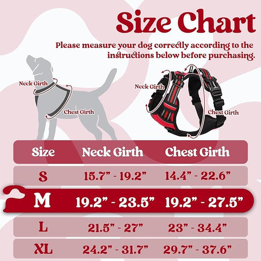 rabbitgoo Dog Harness Medium Sized, No Pull Pet Harness with 3 Buckles, Adjustable Soft Padded Pooch Vest with Instant Control Handle, Easy Walking Reflective Pet Vest for Medium Dogs, Red, M rabbitgoo